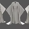 Traditional Gray Robes With Wide Sleeves Belted Design And Flowing Silhouette