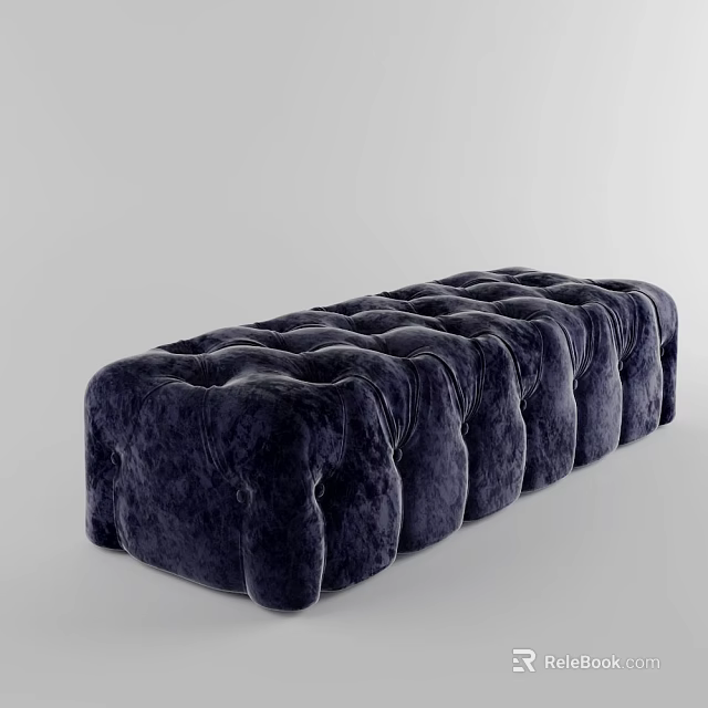 Navy Blue Tufted Velvet Sofa Bench Modern Design For Living Room Decor 3d model 