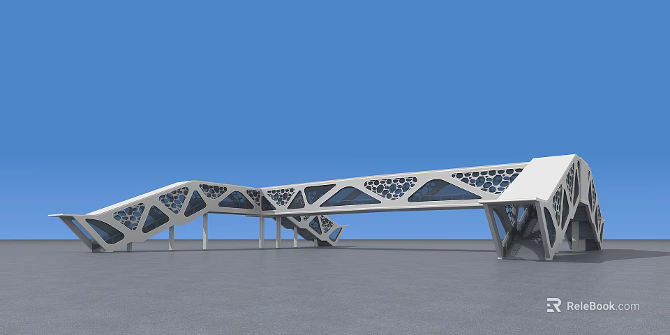 Modern Road Infrastructure With Geometric Cutouts And White Supporting Structure 3d model