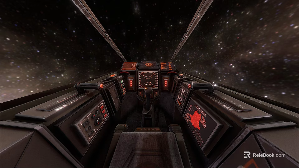 High Tech Sci Fi Weapon Control System With Red Indicators And Advanced Panels In Spaceship 3d model