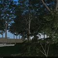 Scenic Park Landscape With Lush Green Trees Grass Path And Railing