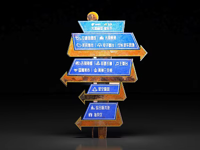Vibrant Photo Check-in Spot Directional Sign With Arrows Pointing to Attractions Food Street Amusement Park 3d model