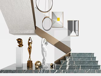 Light Luxury Stair Marble Corner Stair Chandelier Sculpture Ornaments Combination 3d model