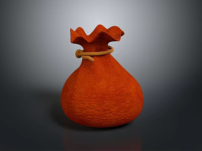 Decorative Orange Textured Pouch With Ruffled Edge And Drawstring For Daily Use 3d model