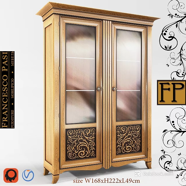 Elegant Wooden Massage Bed With Carved Patterns And Glass Door Design 3d model 