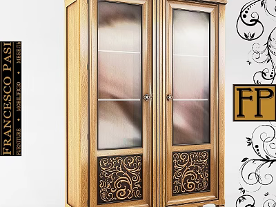 Elegant Wooden Massage Bed With Carved Patterns And Glass Door Design 3d model