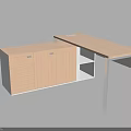Modern Office Desk With Light Wooden Top Drawers And White Storage Cabinets