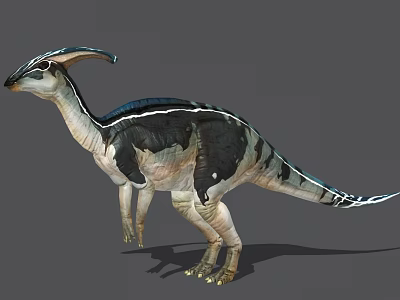 Realistic Dinosaur Character Creature With Unique Head Crest And Black White Stripes 3d model