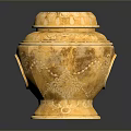 Golden Decorative Household Jar With Ornate Carved Patterns And Lid Design
