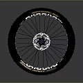 Mountain Bike Wheel with Treaded Tire Spokes and Blue Hub Design