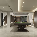 Modern Basement Interior Design With Comfortable Sofa Coffee Table Projector Screen And Lighting