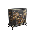 Chinese Style Black Hallway Console Cabinet with Gold Patterns Carvings and Drawers