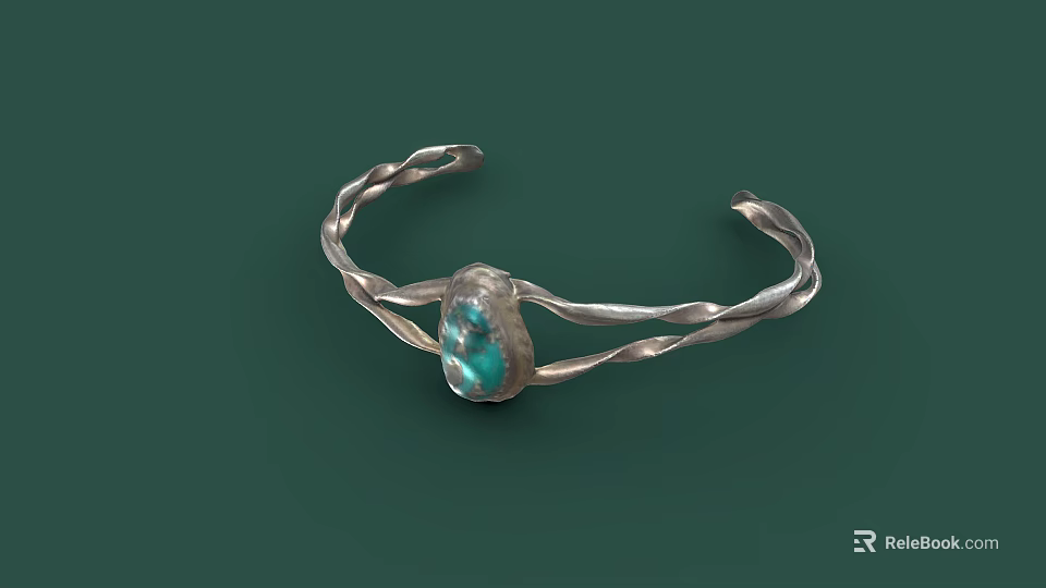 Classic Stylish Silver Bracelet With Twisted Design And Turquoise Gemstone Fashion Accessory 3d model 