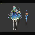 Game Movie Character In Blue White Outfit Long Hair Holding Yellow Orb And Blue Weapons