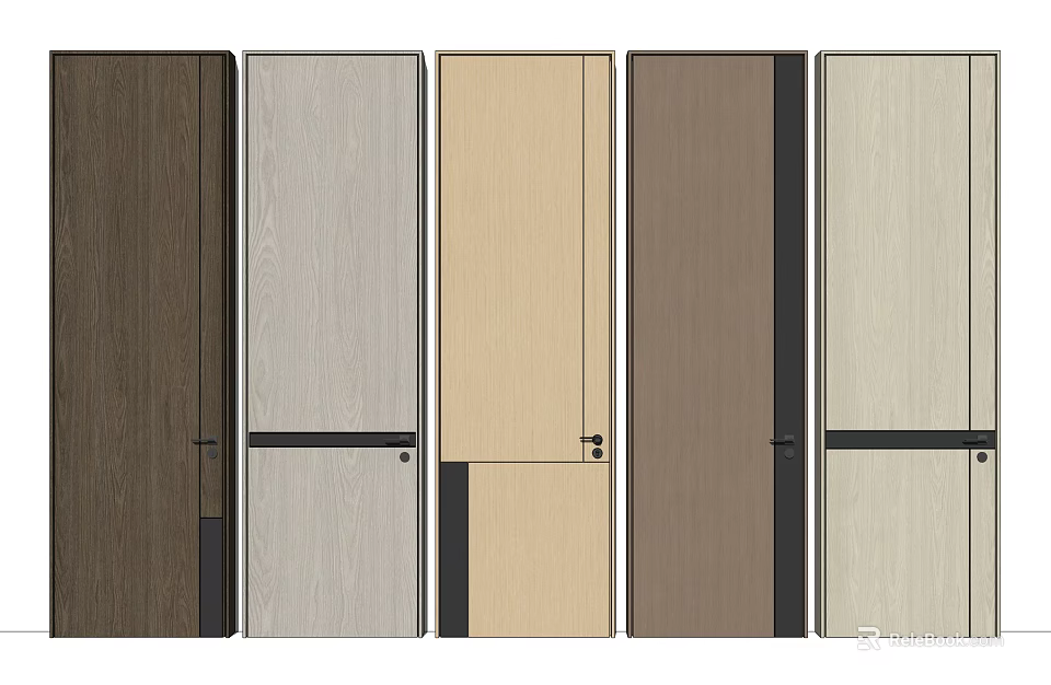Modern Swing Doors With Various Wooden Textures And Sleek Black Trim For Interior Design 3d model 