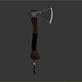 Vintage Handcrafted Axe With Carved Wooden Handle And Textured Metal Blade