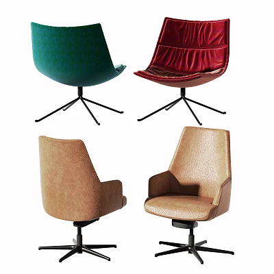Colorful Office Chairs With Green Red Brown Fabric And Swivel Base Design 3d model