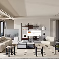 Modern Living Room Interior With White Sofa Coffee Table Bookshelf Floor Lamp And Large Windows