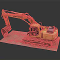 Komatsu Yellow Excavator With Tracks And Bucket On Display Platform