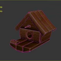 Wooden Birdhouse Structure With Sloped Roof Circular Entrance And Small Platform