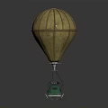 Green Car with Yellow Hot Air Balloon Suspended on Dark Reflective Surface