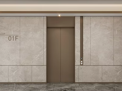 Elevator Hallway With Marble Walls Stone Flooring And 01F Floor Sign 3d model