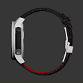 Stylish Modern Watch With Black Fabric Strap Red Accent And Circular White Dial