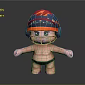 3D Game Movie Character with Blue Helmet Red Logo Green Eyes Pink Body Standing Pose