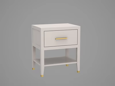 White Bedside Table with Drawer Featuring Gold Handle and Sleek Gold Legs 3d model