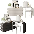 Modern Black And White Dressing Table With Round Mirror Stool And Decorative Items 3d model