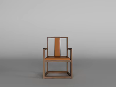Modern Minimalist Armchair With Sleek Wooden Frame And Brown Cushion 3d model