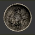 Antique Sculpture Carving Bowl With Grayish Black Surface Worn Edges And Blue Stripes Around Rim