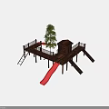 Outdoor Wooden Playground Equipment with Slide Platform and Cabin Structure