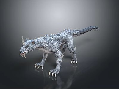 Game And Movie Character Scaled Horned Monster With Long Tail Sharp Claws 3d model