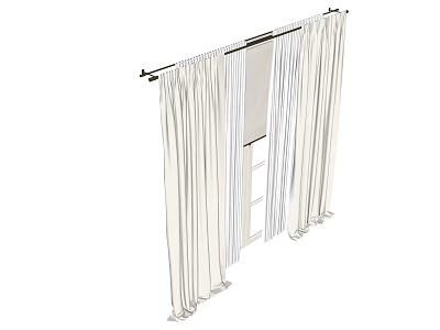 Long White Curtains with Double Layer Design and Curtain Rod for Window 3d model