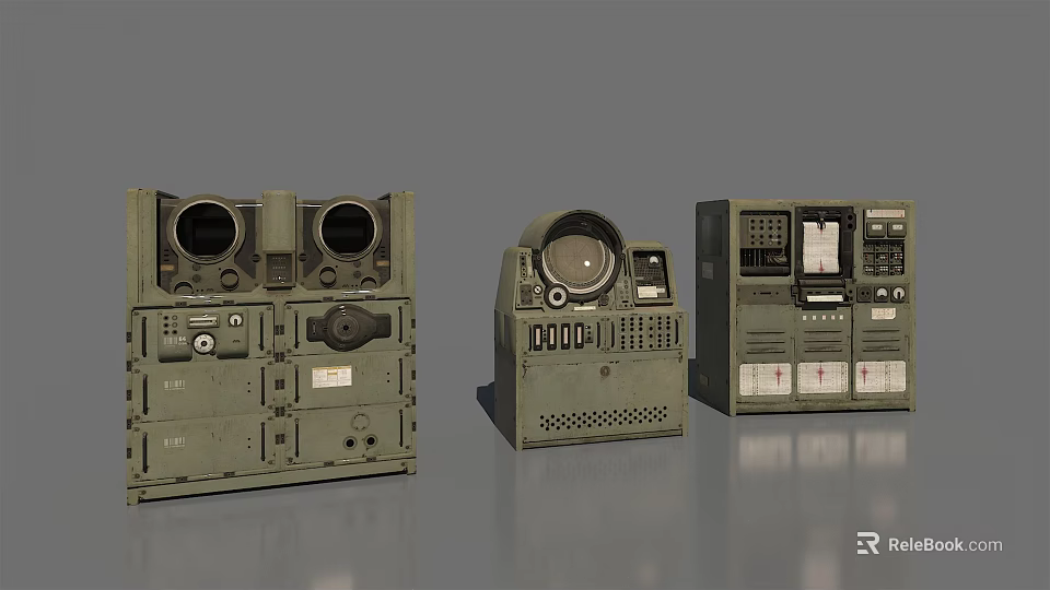 Green Military Equipment Control Panels With Buttons Knobs And Interfaces 3d model 
