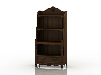 Vintage Wooden Decorative Cabinet With Carved Top Multiple Shelves And Drawers 3d model