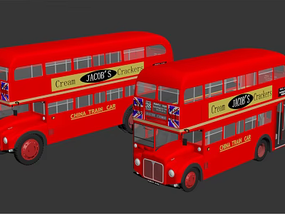 Red Double Decker City Tour Buses With JOVES Advertising And Union Jack Design 3d model