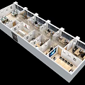 Bird's Eye View of Modern Office Workspace Layout With Multiple Rooms Desks and Seating
