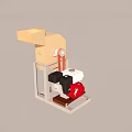Industrial Processing Machine With Red White Engine And Beige Structure On Stand
