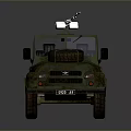 Green Military Off Road Vehicle With Weathered Body And Mounted Equipment On Roof