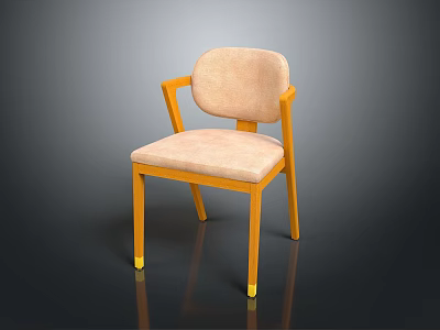 Modern Wooden Chair With Light Pink Fabric Cushion And Comfortable Backrest 3d model