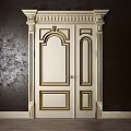 Elegant Classic Wooden Double Door With Golden Trim And Carved Frame Design