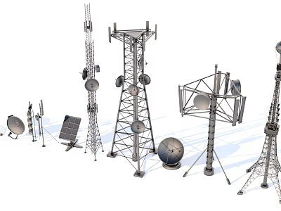 Heavy Duty Industrial Communication Equipment With Steel Towers Antennas And Solar Panels 3d model