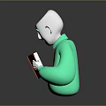 3D Green Character With White Head Reading Red Book In Dark Background