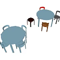 Modern Dining Table Set With Round Table And Multicolored Chairs In Various Colors 3d model