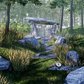 Natural Building Exterior Wall Design With Stone Rocks Trees and Green Grass Surroundings