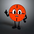 Orange Round Cartoon Clock Character With Anthropomorphic Eyes Arms Legs Raising Index Finger