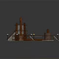 Industrial Building With Large Pipes Circular Yellow Liquid Tanks And Metal Framework