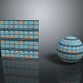 Blue Orange Patterned Layered Cuboid And Spherical Equipment With Reflective Surfaces 3d model